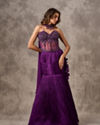 Purple Satin Bead Embroidered Corset Mermaid Lehenga